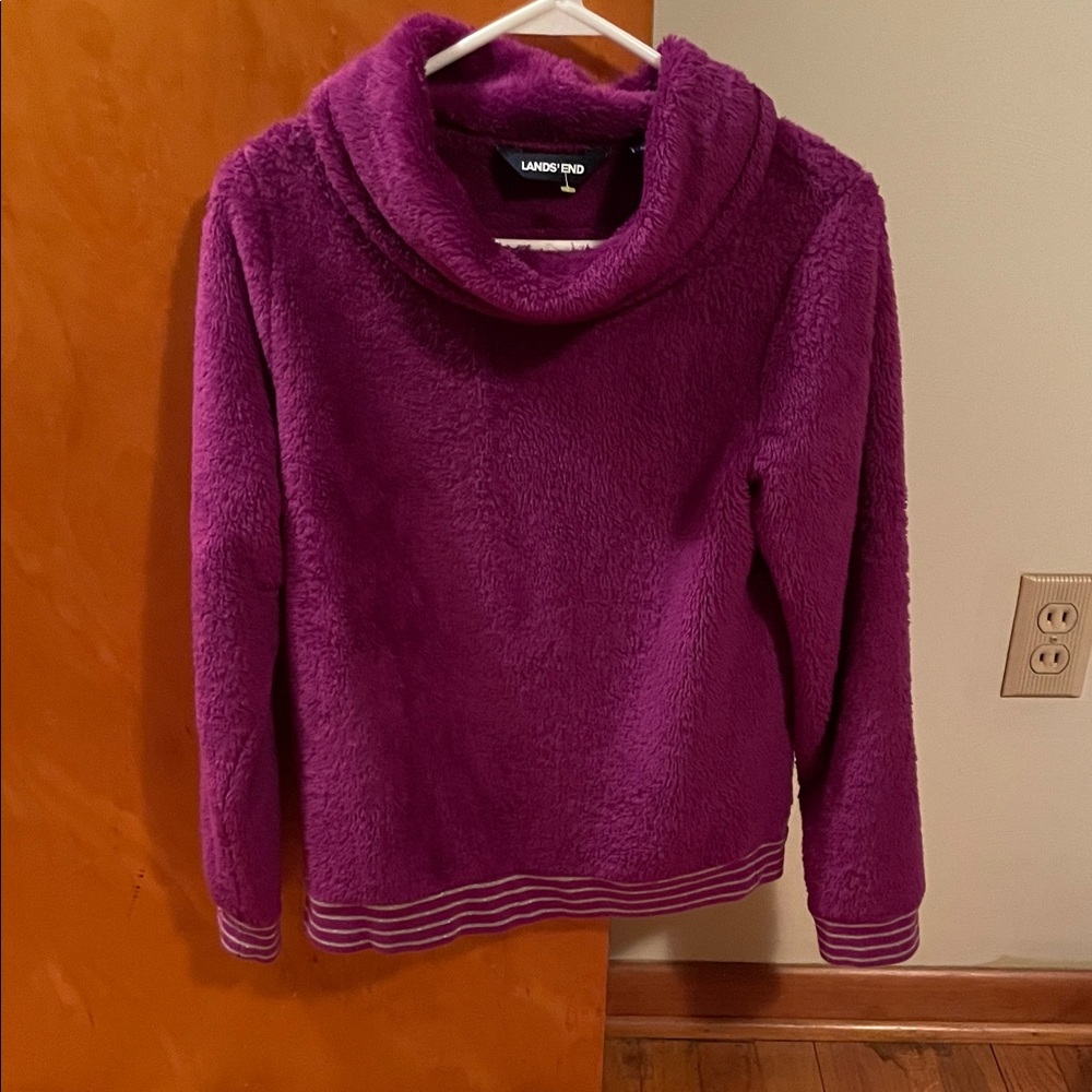 Lands' End Kids Plush Magenta Cowl Neck Sweater